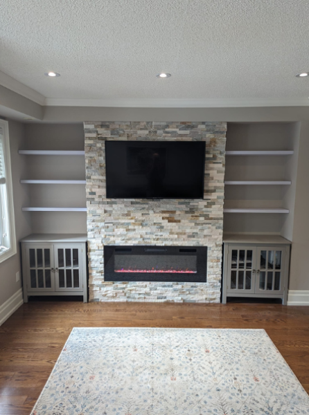 Toronto GTA Home Improvement Renovation/Remodel, Fireplace Installation, Brick Installation, Shelf and cabinet installation, Paint
